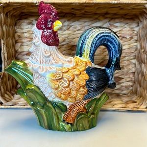 Jay Imports Rooster Ceramic Teapot Farmhouse Country 9 1/4 " Tall